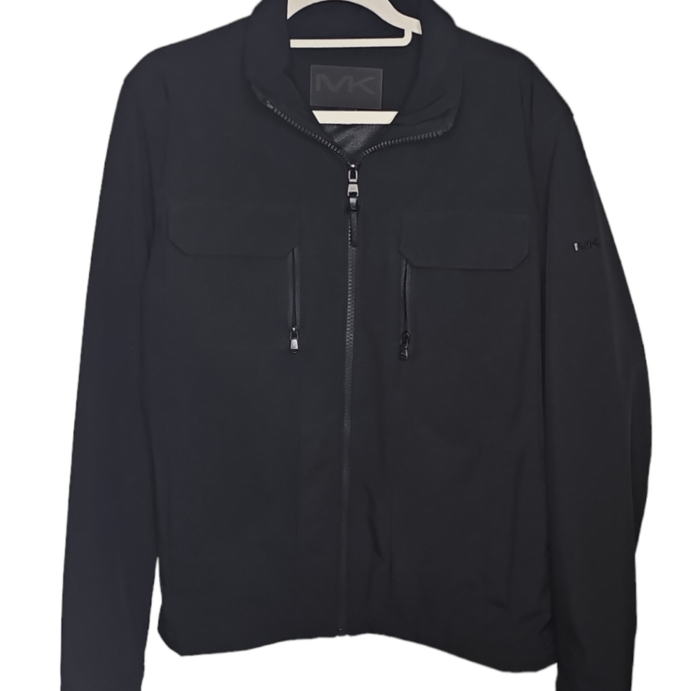 MICHAEL KORS Mens BLACK Zip Up Jacket M MULTI POCKET NWOT